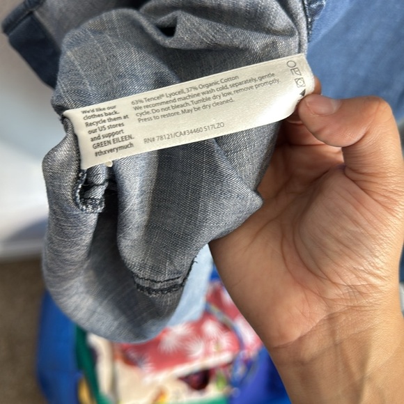 Eileen Fisher Dress Midnight Blue Denim Cotton Blend Mandarin Collar Medium - Picture 4 of 5